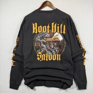 Vintage Boot Hill Saloon Long Sleeve Pocket T-Shirt XL USA Made Black Faded